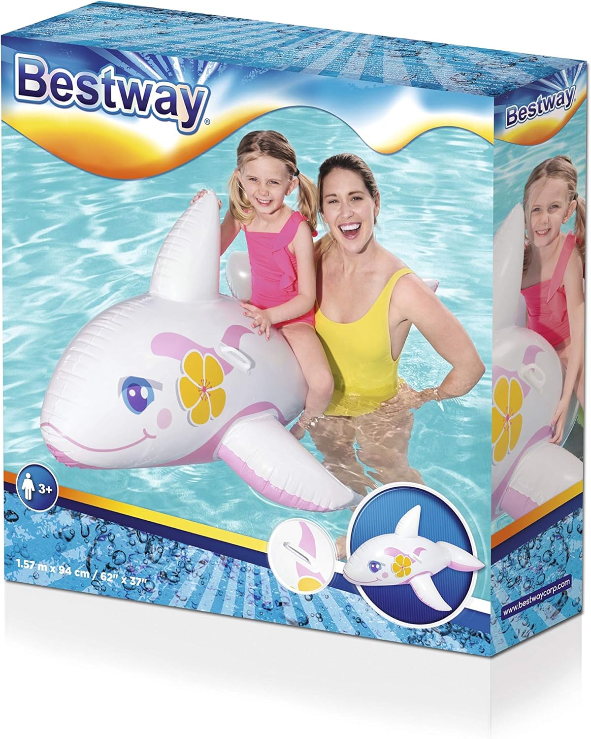 Delfin gonflabil cu maner, Bestway, alb cu floricica , dimensiuni 157 x 94 cm Delfin gonflabil cu maner, Bestway, alb cu floricica , dimensiuni 157 x 94 cm